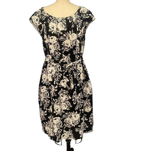 Lands End Linen floral dress belted size 16